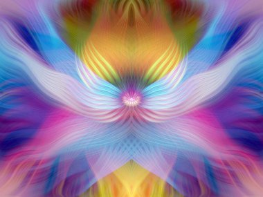 Renkli soyut modern sanat arka planı canlı renkler, simetrik kaleydoskop desenleri ve mavi, kırmızı, pembe, sarı ve yeşil renkli akışkan dokular.