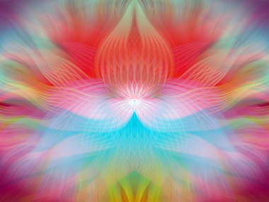 Renkli soyut modern sanat arka planı canlı renkler, simetrik kaleydoskop desenleri ve mavi, kırmızı, pembe, sarı ve yeşil renkli akışkan dokular.