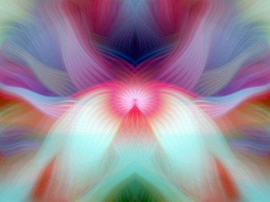 Renkli soyut modern sanat arka planı canlı renkler, simetrik kaleydoskop desenleri ve mavi, kırmızı, pembe, sarı ve yeşil renkli akışkan dokular.