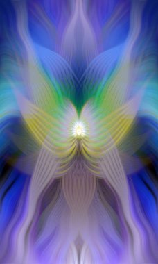 Renkli soyut modern sanat arka planı canlı renkler, simetrik kaleydoskop desenleri ve mavi, kırmızı, pembe, sarı ve yeşil renkli akışkan dokular.