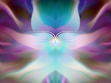 Renkli soyut modern sanat arka planı canlı renkler, simetrik kaleydoskop desenleri ve mavi, kırmızı, pembe, sarı ve yeşil renkli akışkan dokular.