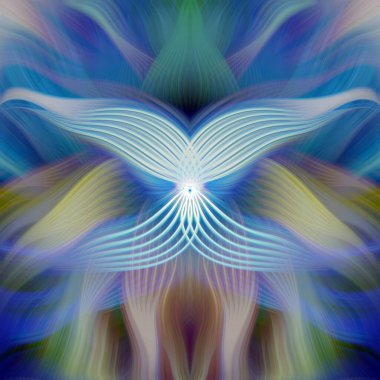 Renkli soyut modern sanat arka planı canlı renkler, simetrik kaleydoskop desenleri ve mavi, kırmızı, pembe, sarı ve yeşil renkli akışkan dokular.