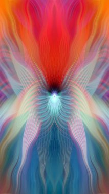 Renkli soyut modern sanat arka planı canlı renkler, simetrik kaleydoskop desenleri ve mavi, kırmızı, pembe, sarı ve yeşil renkli akışkan dokular.