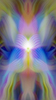 Renkli soyut modern sanat arka planı canlı renkler, simetrik kaleydoskop desenleri ve mavi, kırmızı, pembe, sarı ve yeşil renkli akışkan dokular.