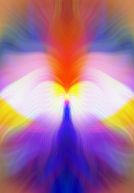 Renkli soyut modern sanat arka planı canlı renkler, simetrik kaleydoskop desenleri ve mavi, kırmızı, pembe, sarı ve yeşil renkli akışkan dokular.