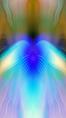 Renkli soyut modern sanat arka planı canlı renkler, simetrik kaleydoskop desenleri ve mavi, kırmızı, pembe, sarı ve yeşil renkli akışkan dokular.