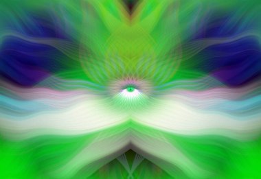 Renkli soyut modern sanat arka planı canlı renkler, simetrik kaleydoskop desenleri ve mavi, kırmızı, pembe, sarı ve yeşil renkli akışkan dokular.