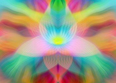 Renkli soyut modern sanat arka planı canlı renkler, simetrik kaleydoskop desenleri ve mavi, kırmızı, pembe, sarı ve yeşil renkli akışkan dokular.