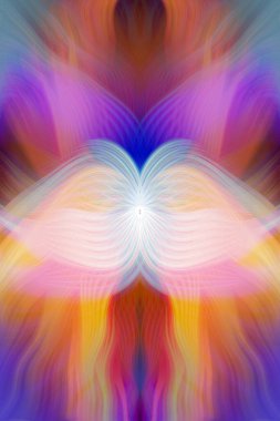 Renkli soyut modern sanat arka planı canlı renkler, simetrik kaleydoskop desenleri ve mavi, kırmızı, pembe, sarı ve yeşil renkli akışkan dokular.