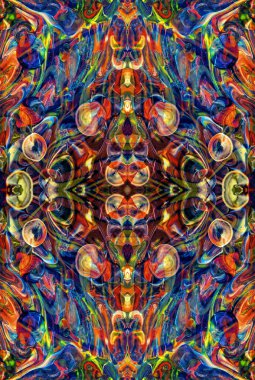Kaleydoskopik Çok Renkli ve Karışık Girdap Tasarımlı Soyut Sanat