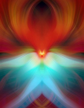 Etkili Renklerle Büyüleyici Fraktal Sanat Tasarımı, Simetrik Desenler ve Modern Yaratıcı İlham ve Gerçeküstü Görsel Deneyimler İçin Soyut Geometrik Akış