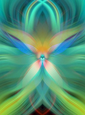 Etkili Renklerle Büyüleyici Fraktal Sanat Tasarımı, Simetrik Desenler ve Modern Yaratıcı İlham ve Gerçeküstü Görsel Deneyimler İçin Soyut Geometrik Akış