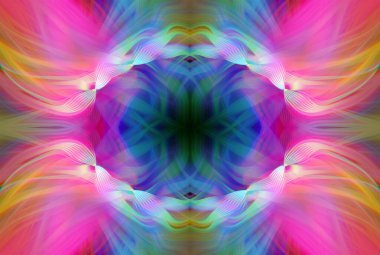 Soyut Dijital Sanat, Futuristik Fraktal Dünya, Renkli Fantezi, Neon Parıltısı, Simetrik Kaleydoskop, 3D Şeritler, Dekoratif Çiçek Süslemesi, Renkli Soyut Resimler ve Fantezi Dokular