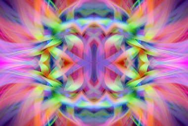 Soyut Dijital Sanat, Futuristik Fraktal Dünya, Renkli Fantezi, Neon Parıltısı, Simetrik Kaleydoskop, 3D Şeritler, Dekoratif Çiçek Süslemesi, Renkli Soyut Resimler ve Fantezi Dokular