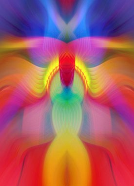 Simetrik Kaleydoskopik Desenler, Neon Parıltısı ve Modern ve Gelecek Estetik İçin Renkli Fraktal Tasarım