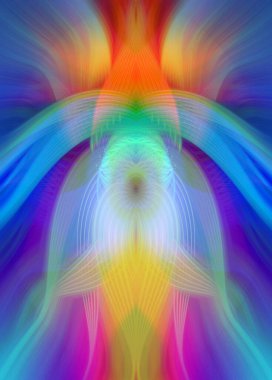 Simetrik Kaleydoskopik Desenler, Neon Parıltısı ve Modern ve Gelecek Estetik İçin Renkli Fraktal Tasarım