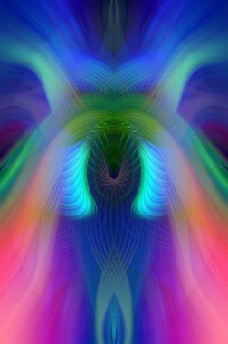 Simetrik Kaleydoskopik Desenler, Neon Parıltısı ve Modern ve Gelecek Estetik İçin Renkli Fraktal Tasarım