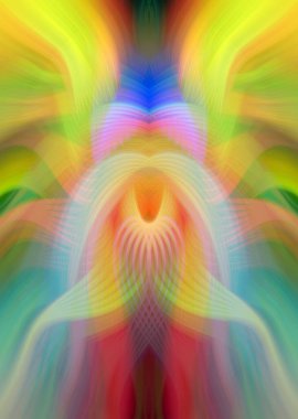 Simetrik Kaleydoskopik Desenler, Neon Parıltısı ve Modern ve Gelecek Estetik İçin Renkli Fraktal Tasarım