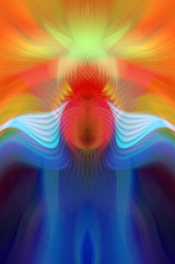 Simetrik Kaleydoskopik Desenler, Neon Parıltısı ve Modern ve Gelecek Estetik İçin Renkli Fraktal Tasarım