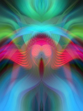 Simetrik Kaleydoskopik Desenler, Neon Parıltısı ve Modern ve Gelecek Estetik İçin Renkli Fraktal Tasarım