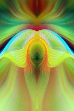 Simetrik Kaleydoskopik Desenler, Neon Parıltısı ve Modern ve Gelecek Estetik İçin Renkli Fraktal Tasarım