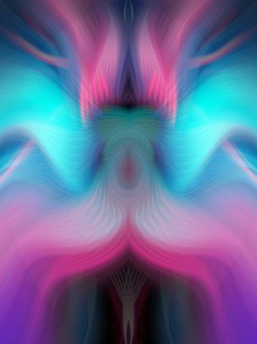 Simetrik Kaleydoskopik Desenler, Neon Parıltısı ve Modern ve Gelecek Estetik İçin Renkli Fraktal Tasarım