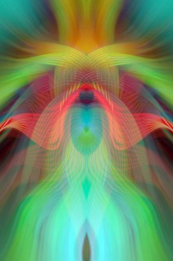 Simetrik Kaleydoskopik Desenler, Neon Parıltısı ve Modern ve Gelecek Estetik İçin Renkli Fraktal Tasarım