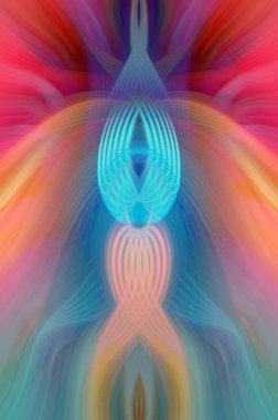 Simetrik Kaleydoskopik Desenler, Neon Parıltısı ve Modern ve Gelecek Estetik İçin Renkli Fraktal Tasarım