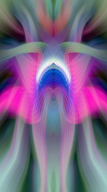 Simetrik Kaleydoskopik Desenler, Neon Parıltısı ve Modern ve Gelecek Estetik İçin Renkli Fraktal Tasarım