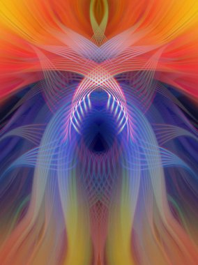 Simetrik Kaleydoskopik Desenler, Neon Parıltısı ve Modern ve Gelecek Estetik İçin Renkli Fraktal Tasarım