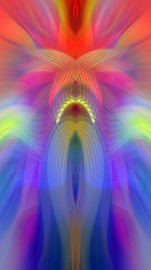 Simetrik Kaleydoskopik Desenler, Neon Parıltısı ve Modern ve Gelecek Estetik İçin Renkli Fraktal Tasarım