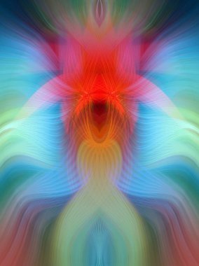 Simetrik Kaleydoskopik Desenler, Neon Parıltısı ve Modern ve Gelecek Estetik İçin Renkli Fraktal Tasarım