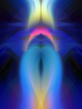 Simetrik Kaleydoskopik Desenler, Neon Parıltısı ve Modern ve Gelecek Estetik İçin Renkli Fraktal Tasarım