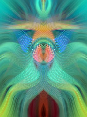 Simetrik Kaleydoskopik Desenler, Neon Parıltısı ve Modern ve Gelecek Estetik İçin Renkli Fraktal Tasarım