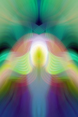 Simetrik Kaleydoskopik Desenler, Neon Parıltısı ve Modern ve Gelecek Estetik İçin Renkli Fraktal Tasarım