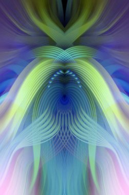 Simetrik Kaleydoskopik Desenler, Neon Parıltısı ve Modern ve Gelecek Estetik İçin Renkli Fraktal Tasarım