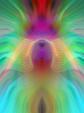 Simetrik Kaleydoskopik Desenler, Neon Parıltısı ve Modern ve Gelecek Estetik İçin Renkli Fraktal Tasarım