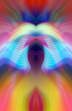 Simetrik Kaleydoskopik Desenler, Neon Parıltısı ve Modern ve Gelecek Estetik İçin Renkli Fraktal Tasarım