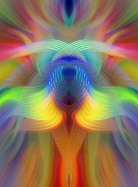 Simetrik Kaleydoskopik Desenler, Neon Parıltısı ve Modern ve Gelecek Estetik İçin Renkli Fraktal Tasarım