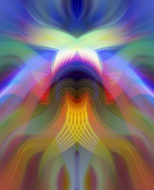 Simetrik Kaleydoskopik Desenler, Neon Parıltısı ve Modern ve Gelecek Estetik İçin Renkli Fraktal Tasarım