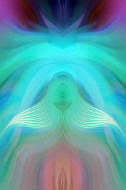 Simetrik Kaleydoskopik Desenler, Neon Parıltısı ve Modern ve Gelecek Estetik İçin Renkli Fraktal Tasarım