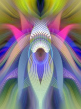 Simetrik Kaleydoskopik Desenler, Neon Parıltısı ve Modern ve Gelecek Estetik İçin Renkli Fraktal Tasarım