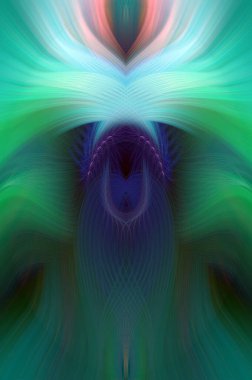 Simetrik Kaleydoskopik Desenler, Neon Parıltısı ve Modern ve Gelecek Estetik İçin Renkli Fraktal Tasarım