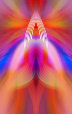 Simetrik Kaleydoskopik Desenler, Neon Parıltısı ve Modern ve Gelecek Estetik İçin Renkli Fraktal Tasarım