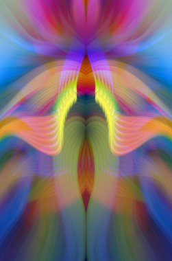 Simetrik Kaleydoskopik Desenler, Neon Parıltısı ve Modern ve Gelecek Estetik İçin Renkli Fraktal Tasarım