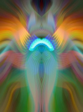 Simetrik Kaleydoskopik Desenler, Neon Parıltısı ve Modern ve Gelecek Estetik İçin Renkli Fraktal Tasarım