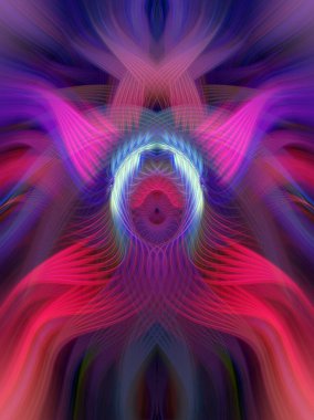 Simetrik Kaleydoskopik Desenler, Neon Parıltısı ve Modern ve Gelecek Estetik İçin Renkli Fraktal Tasarım