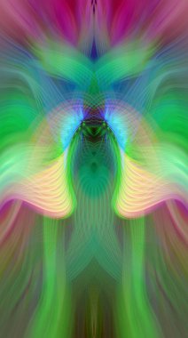 Simetrik Kaleydoskopik Desenler, Neon Parıltısı ve Modern ve Gelecek Estetik İçin Renkli Fraktal Tasarım