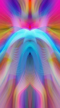 Simetrik Kaleydoskopik Desenler, Neon Parıltısı ve Modern ve Gelecek Estetik İçin Renkli Fraktal Tasarım