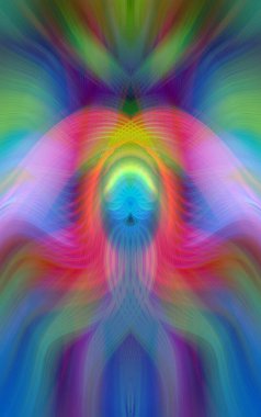 Simetrik Kaleydoskopik Desenler, Neon Parıltısı ve Modern ve Gelecek Estetik İçin Renkli Fraktal Tasarım